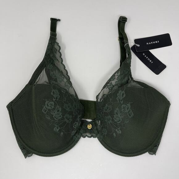 Natori Convertible Bra 32DD Green Lace Cherry Blossom Plunge Underwire MSRP $76 - Picture 4 of 13